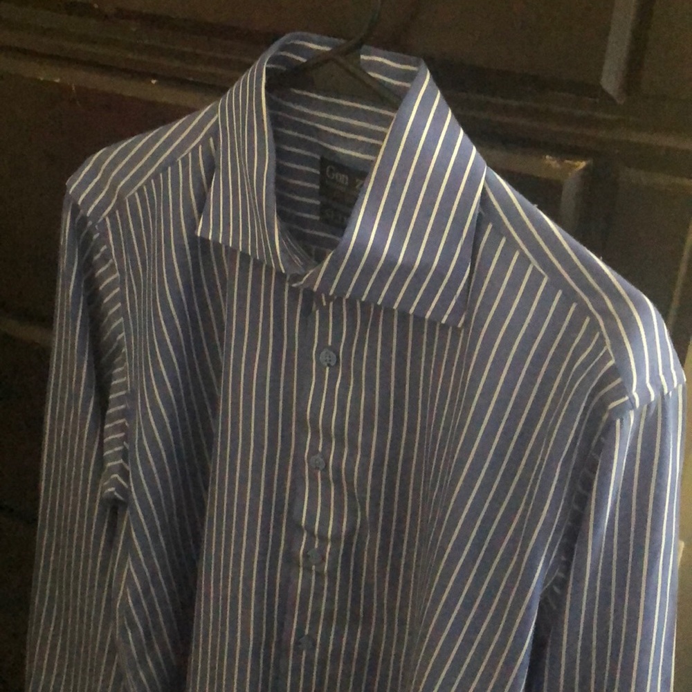 Blue & white striped button-down shirt